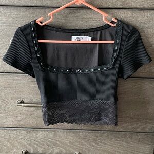 Tiger Mist Black Lace Crop Top